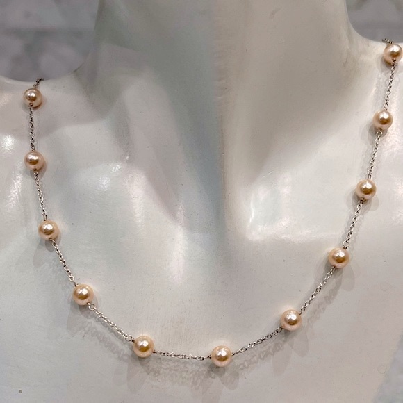 SWAROVSKI Crystal Peach Pearl Sterling Silver Necklace and Dangle … - Picture 3 of 12